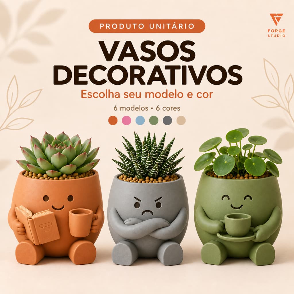 Vaso Decorativo para Suculentas e Cactos | Vários Modelos e Cores | Decoração Fofa para Casa e Escritório