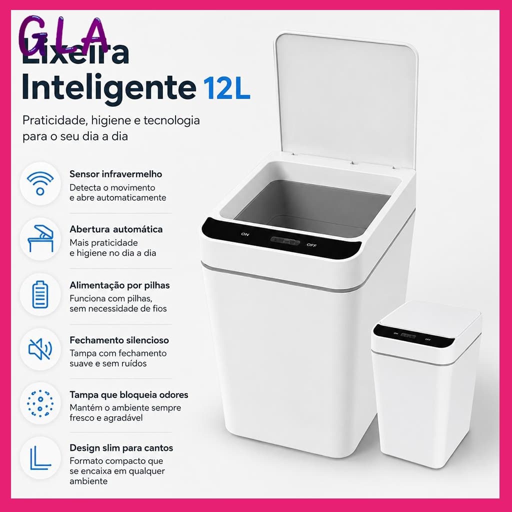 12L Lixeira Inteligente com Sensor de Movimento Display Digital Balde Interno Removível Lixeira Automática