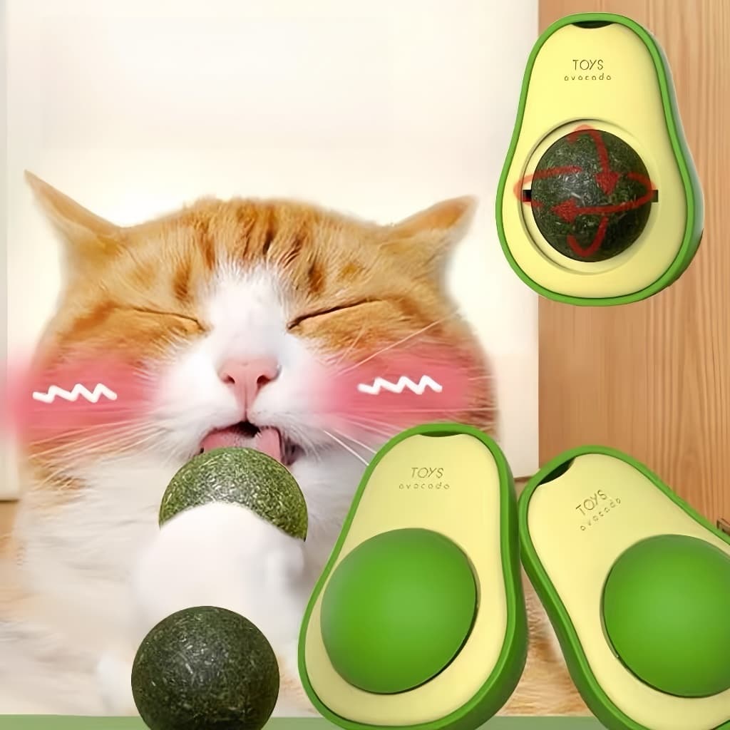 [ KIT 2 ] Abacate De Brinquedo Para Gatos Com Catnip Erva Gato Natural 360° Giratória–Limpeza Dental