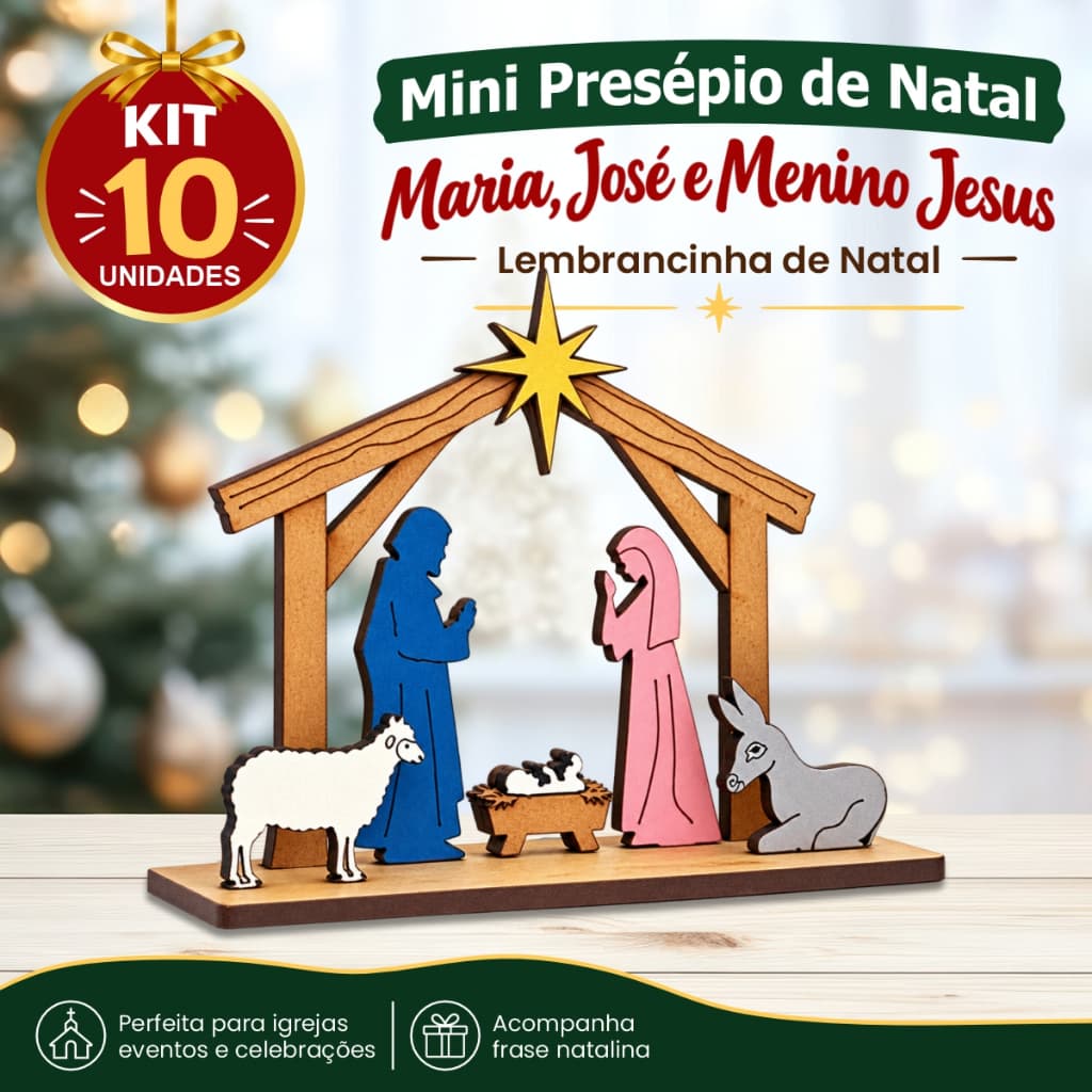 Kit 10 Mini Presépios de Natal Maria José e Menino Jesus Lembrancinha Religiosa