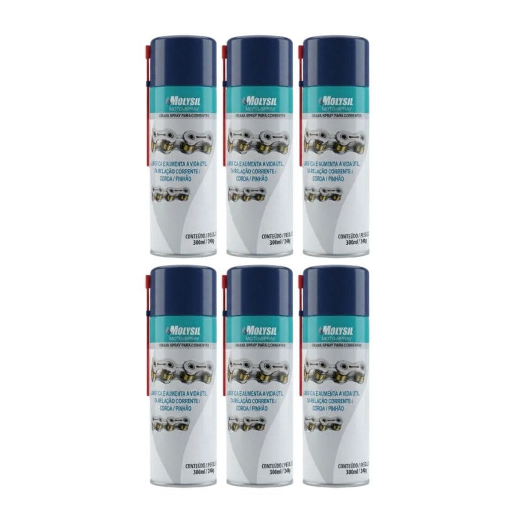6 Molykote Molysil Moto Spray 300ml Graxa Lubrificante Para Corrente De Moto Alta Rotação