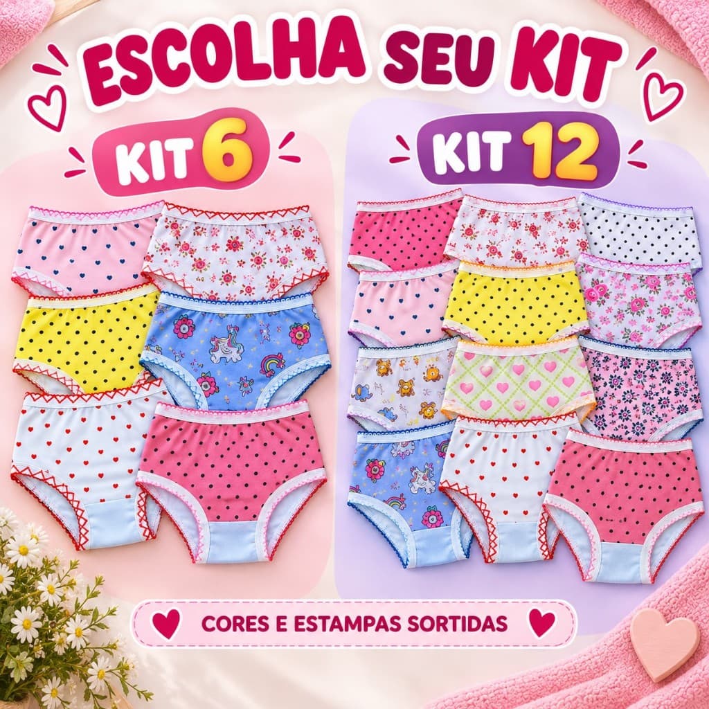 Kit Calcinha Infantil Feminina 100% Algodão Hipoalergênica Antialérgica Bebê Criança Enxoval