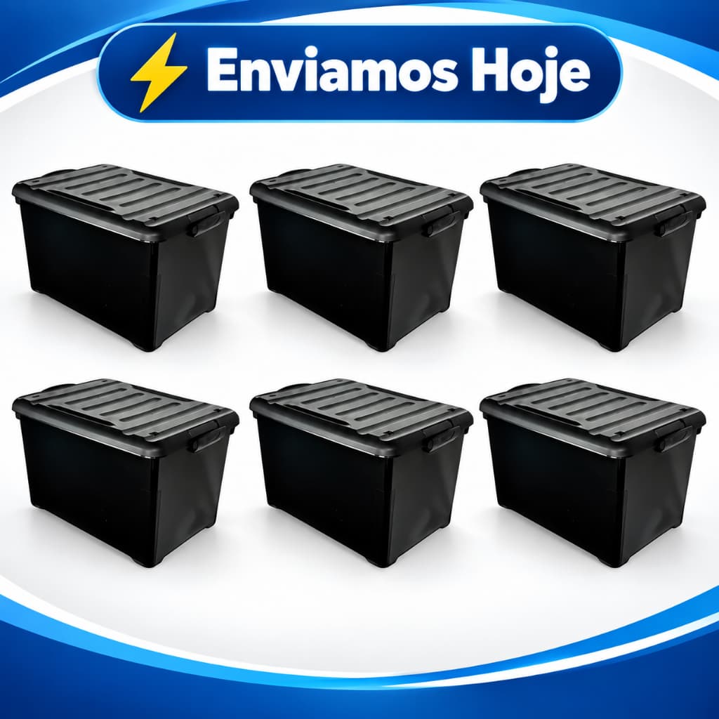 Caixa Organizadora 95L Black com Travas e Rodinhas Plástico Resistente Multiuso Casa Quarto