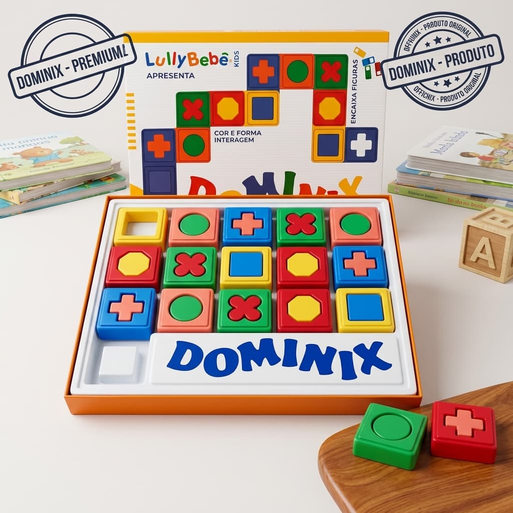 Dominó Infantil Educativo Dominix 15 Peças Jogo de Encaixe Formas Geométricas