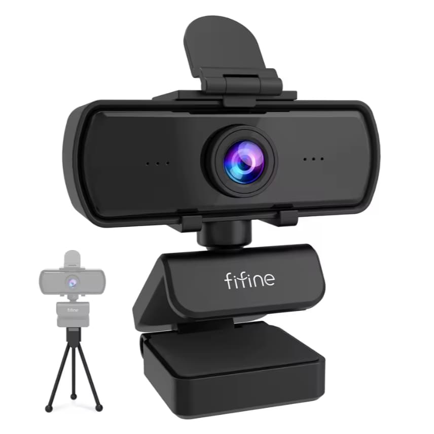Webcam FIFINE K420 1440p 2K com Microfone Integrado e Tripé para PC | Streaming, Videoconferência e Chamadas de Vídeo