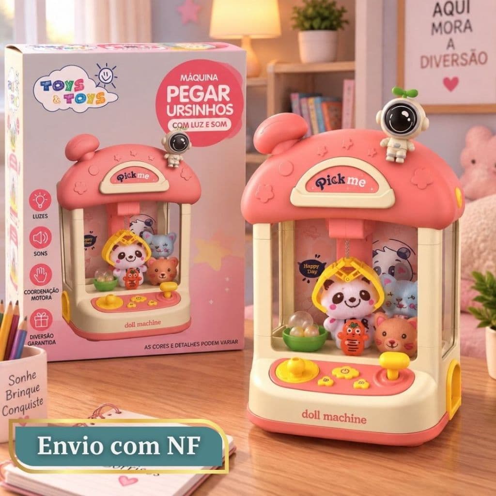 Maquina Pega Ursinho Bichinho Diversao Infantil Luz Som Brinquedo Dia Das Criancas Aniversario Festa