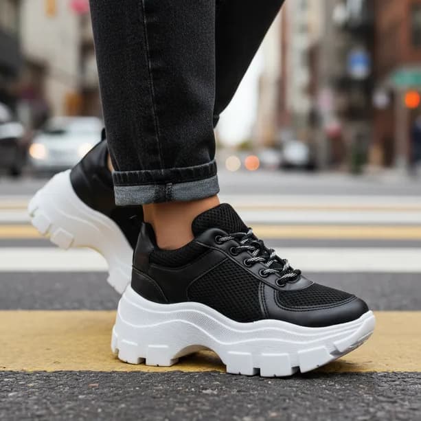 Tênis Feminino Tratorado Preto Chunky Dad Sneaker Tenehi Estiloso