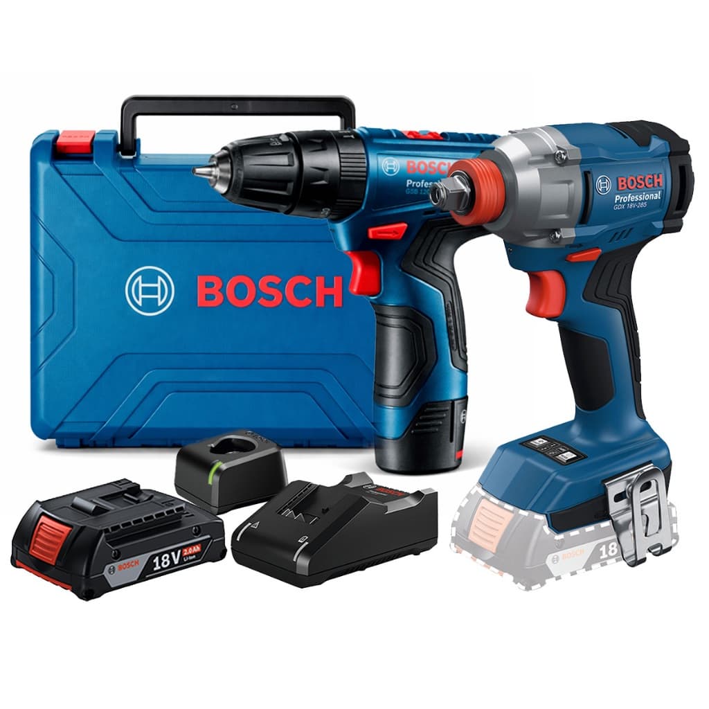 Chave De Impacto Parafusadeira GDX 18V2851B 285NM + Furadeira Parafusadeira 3/8" 120-LI 12V Bosch E Acessórios