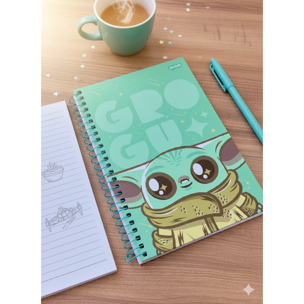 Caderno Yodinha Mandalorian 96 Folhas Espiral Anotações Juvenil 1 materia capa dura Jandaia