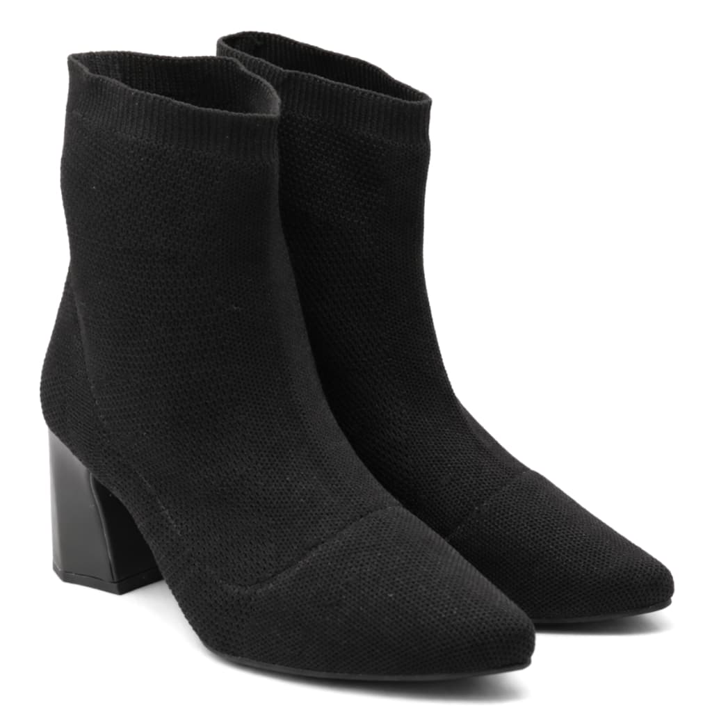 Bota Meia Cano Curto Feminina Alana Salto Alto Bico Fino Preta