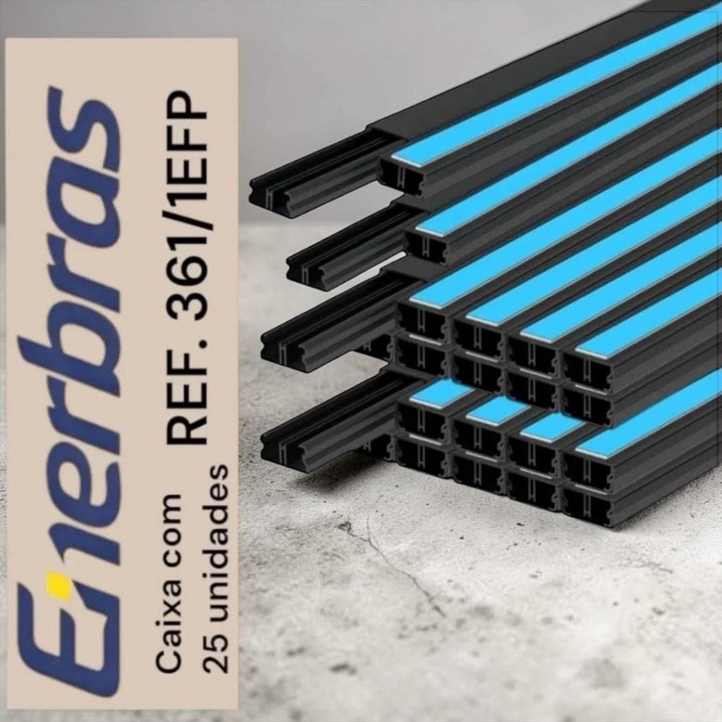 1 Caixa com 25 Canaleta 1MT  Preto Enerbras Com Fita Dupla Face 2 x 1 x100cm
