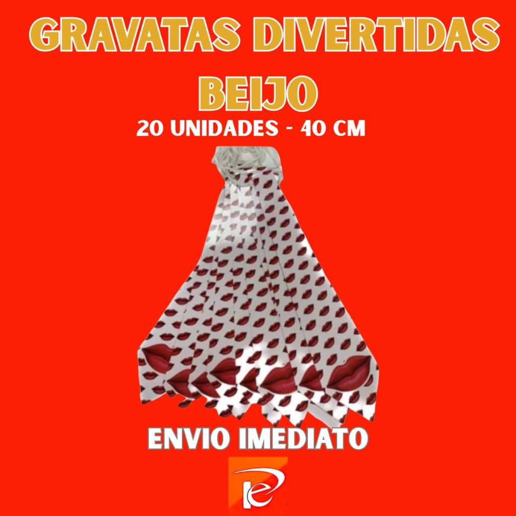 20 Gravatas Divertidas Beijo 40cm com Elástico | Festa, Casamento, Formatura, Lembrancinhas
