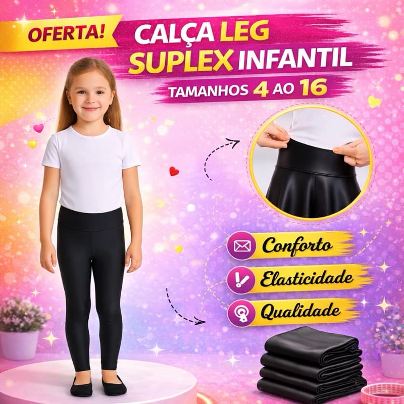 Calças Infantil Legging Suplex.Lisa Legging Suplex Escolar.