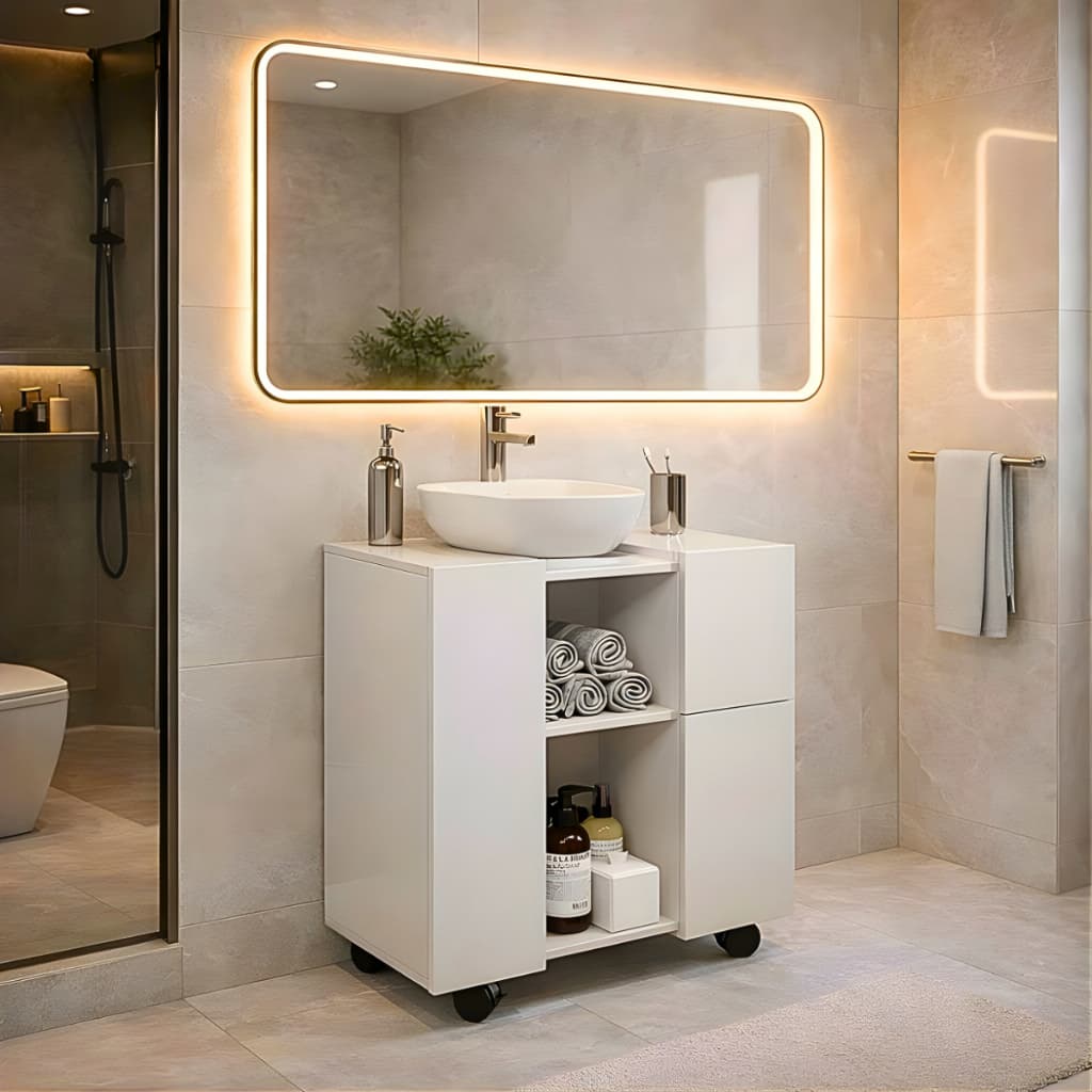 *SUPER OFERTA* Gabinete Banheiro Para Pia de Coluna Lavabo Sem Cuba 2 Porta e 1 Gaveta Organizadores