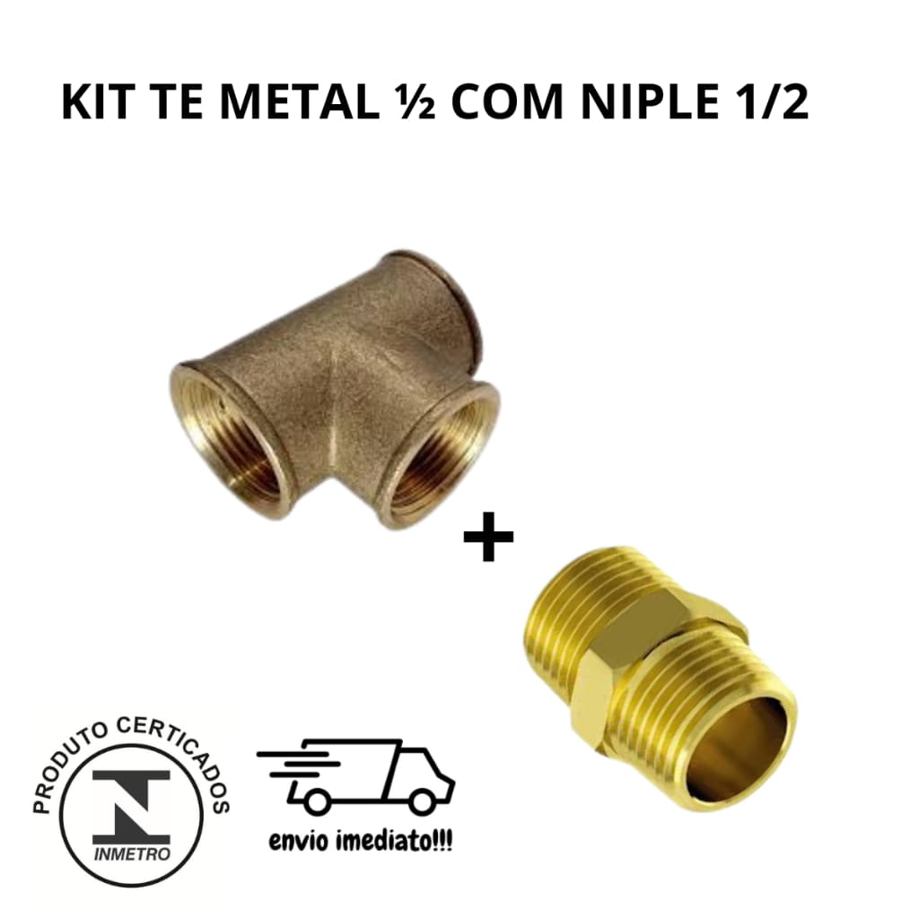 Kit Tee latão 1/2 Polegada Saida Dupla  Para Gás ,Agua Quente  Com Niple metal 1/2