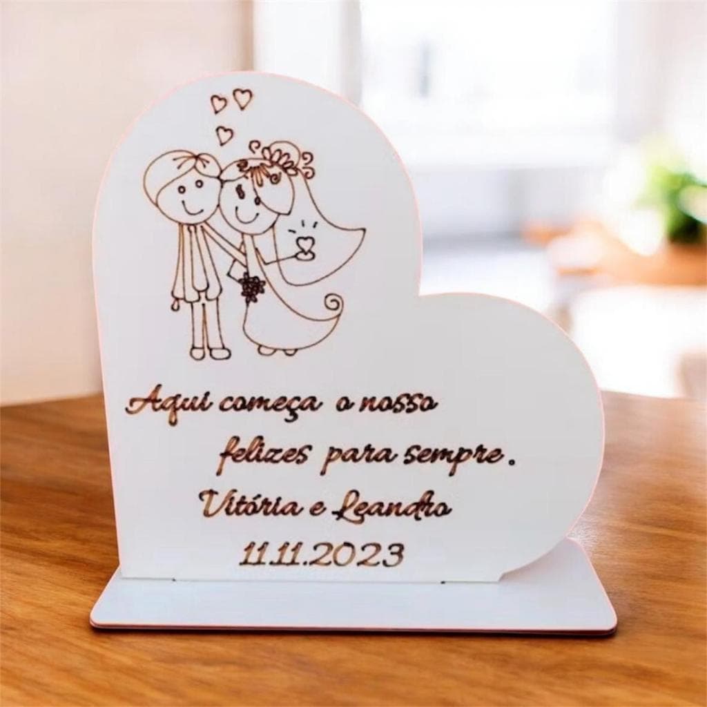 Lembrancinhas Personalizadas Casamento Noivado Centro de mesa Lembrança para Convidados em  Mdf Branco Premium 10 cm