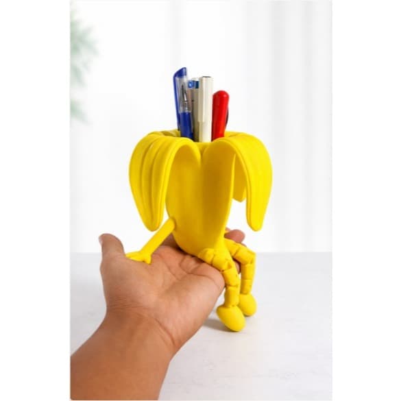 Porta Canetas Banana 3D Articulado - Organizador de Mesa Criativo 8cm