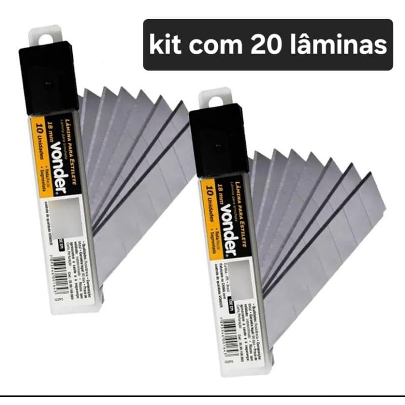 KIT com 20 lâminas para estilete VONDER de 18mm reta segmentada,cada tubete possui 10 lâminas.
