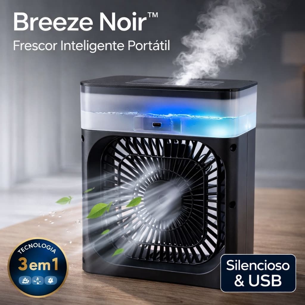 Ventilador Climatizador Portátil USB Recarregável Compacto Silencioso Preto