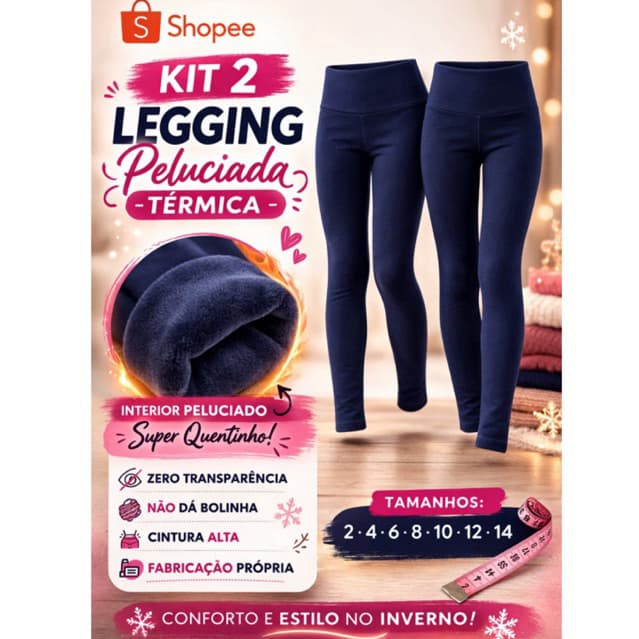 KIT 2 LEGGUING PELUCIADA TÉRMICA FLANELADA UNIFORME FARDA INVERNO MENINA calça