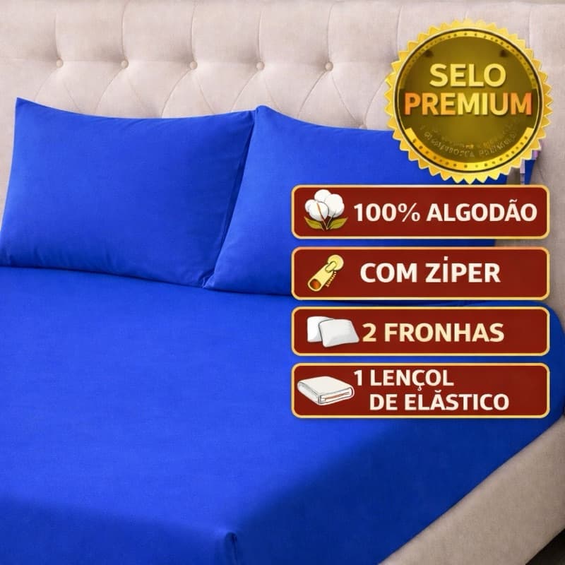 Kit 3 Peças Lençol Queen em Malha 100% Algodão azul Royal