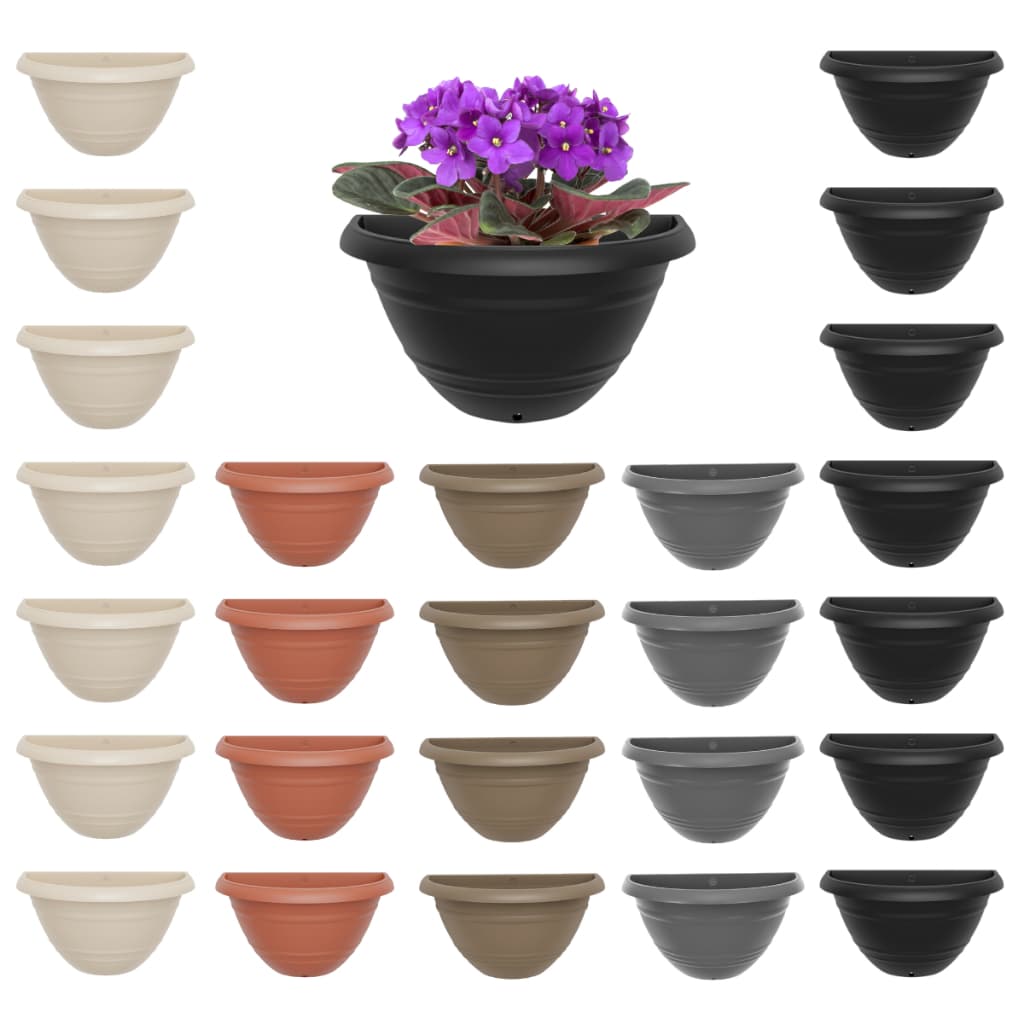 Kit 24 Vasos de Parede Preto Marrom Colorido Plástico Meia Lua 450 ml Decoração Jardim Vertical