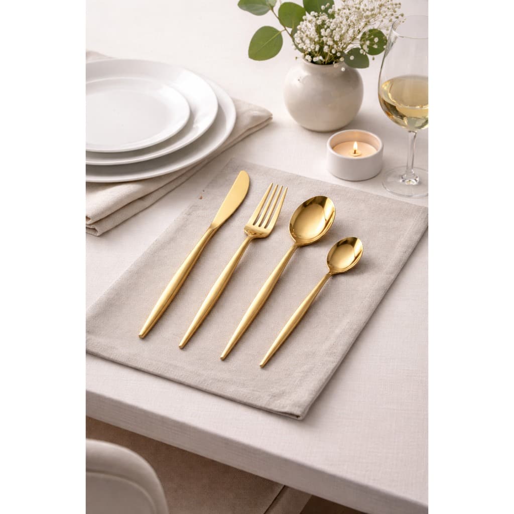 Conjunto Talheres 24 Peças Banho Ouro Luxo Jantar Refeição Mesa Completa