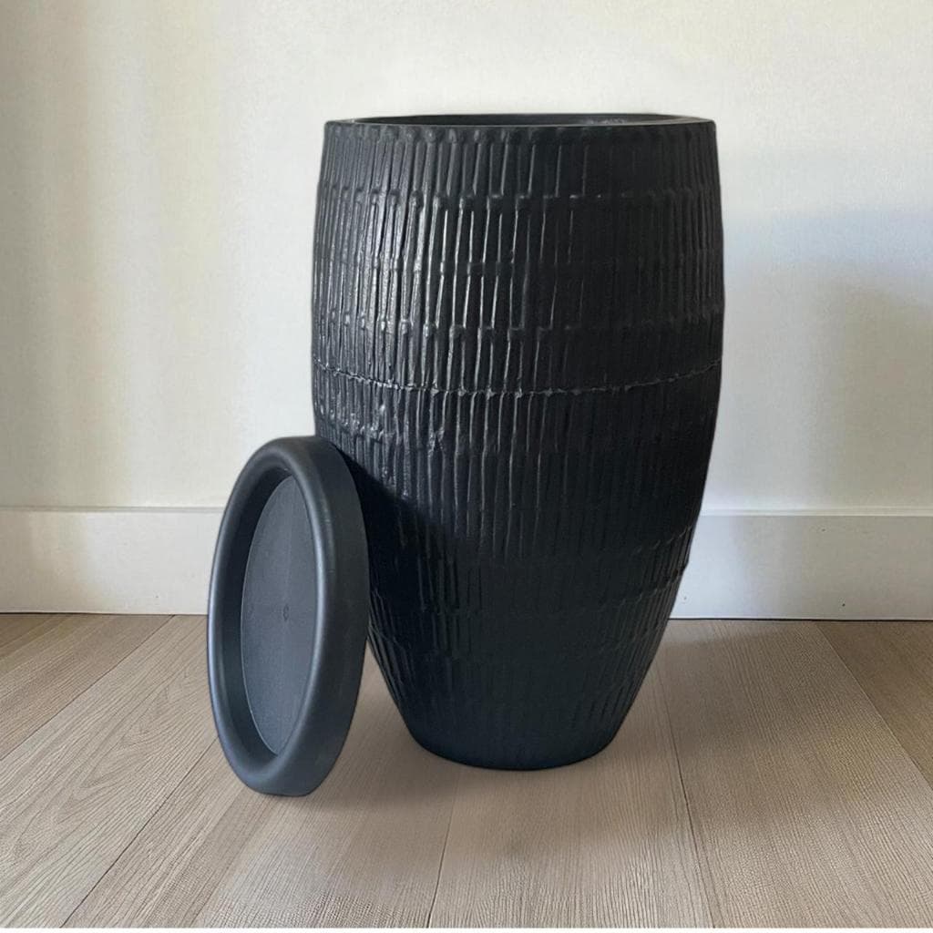 Vaso de Planta Luxo Moderno Coluna Oval Indiana Com Prato 43cm Decorativo