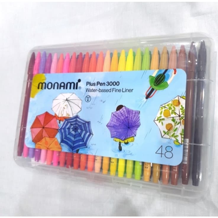 MONAMI Plus Pen 3000 canetas com ponta de feltro, ponta fina (0,4 mm), colorir/desenho/diário, 48 cores sortidas