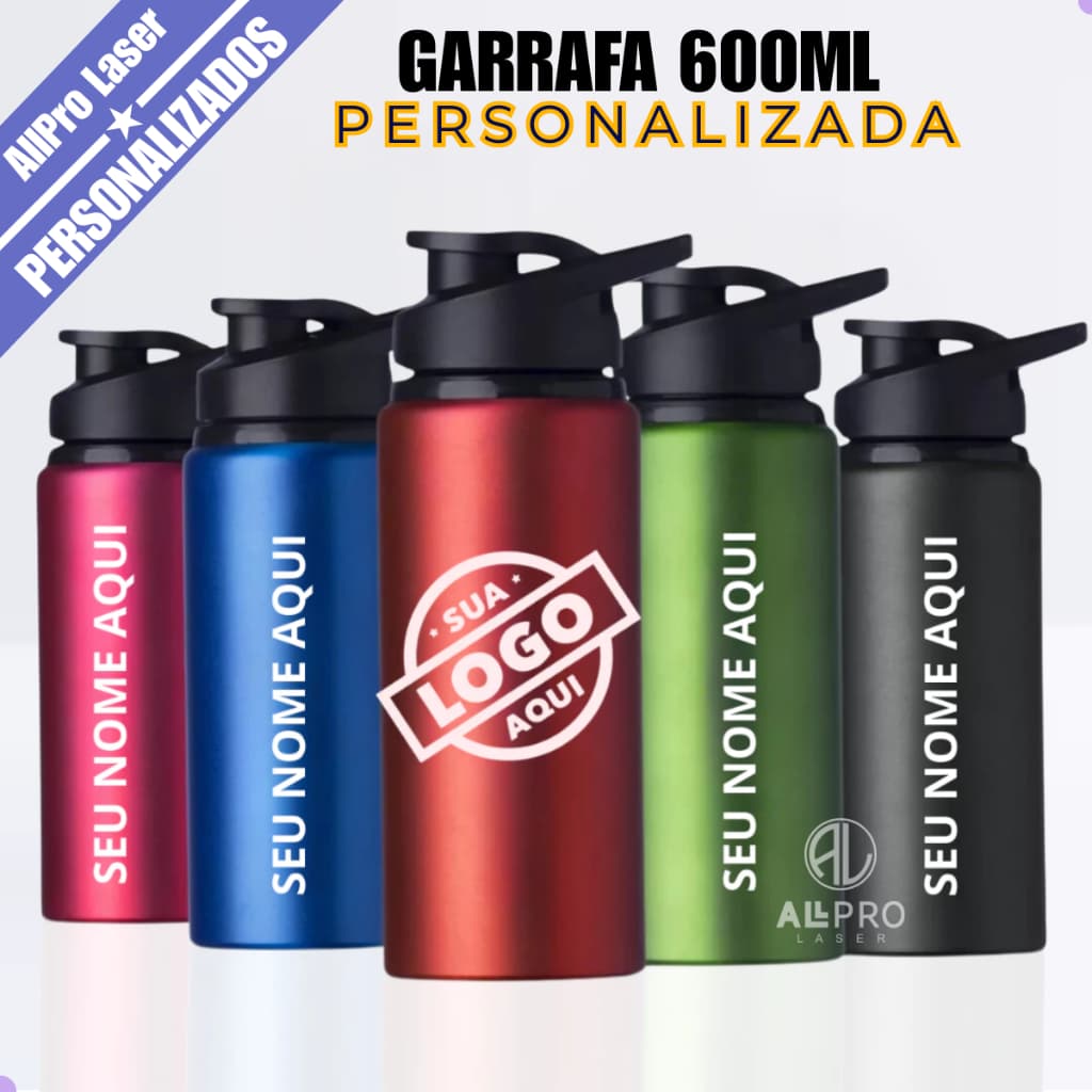 Garrafa Alumínio 600ml Personalizada Logo Nome Brindes