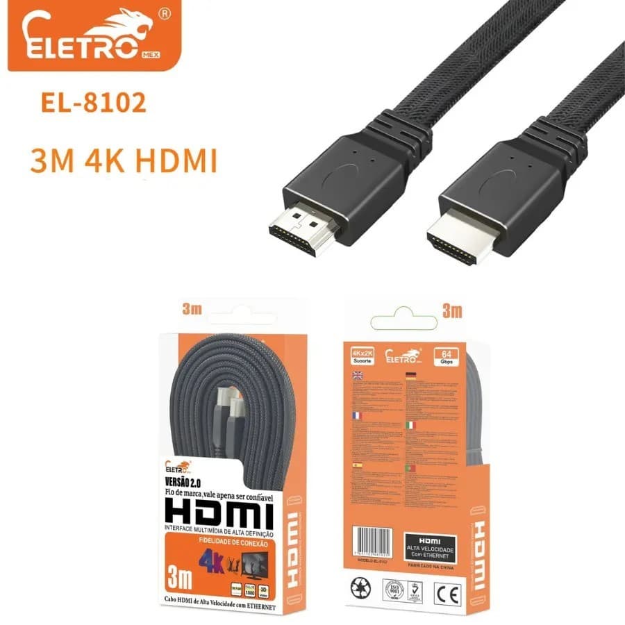 Cabo Hdmi 3 Metros 4k Hd Full Hd 3d Para Monitor Gamer - Cabo HDMI