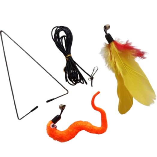 Brinquedos reposição para varinha de gato (2 un) - penas, minhocas ou fitas + triângulo de pendurar
