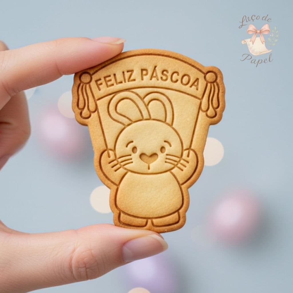 Cortador de Biscoito Coelho Feliz Páscoa 3D com Marcador Molde Confeitaria Lembrancinha Pasta Americana