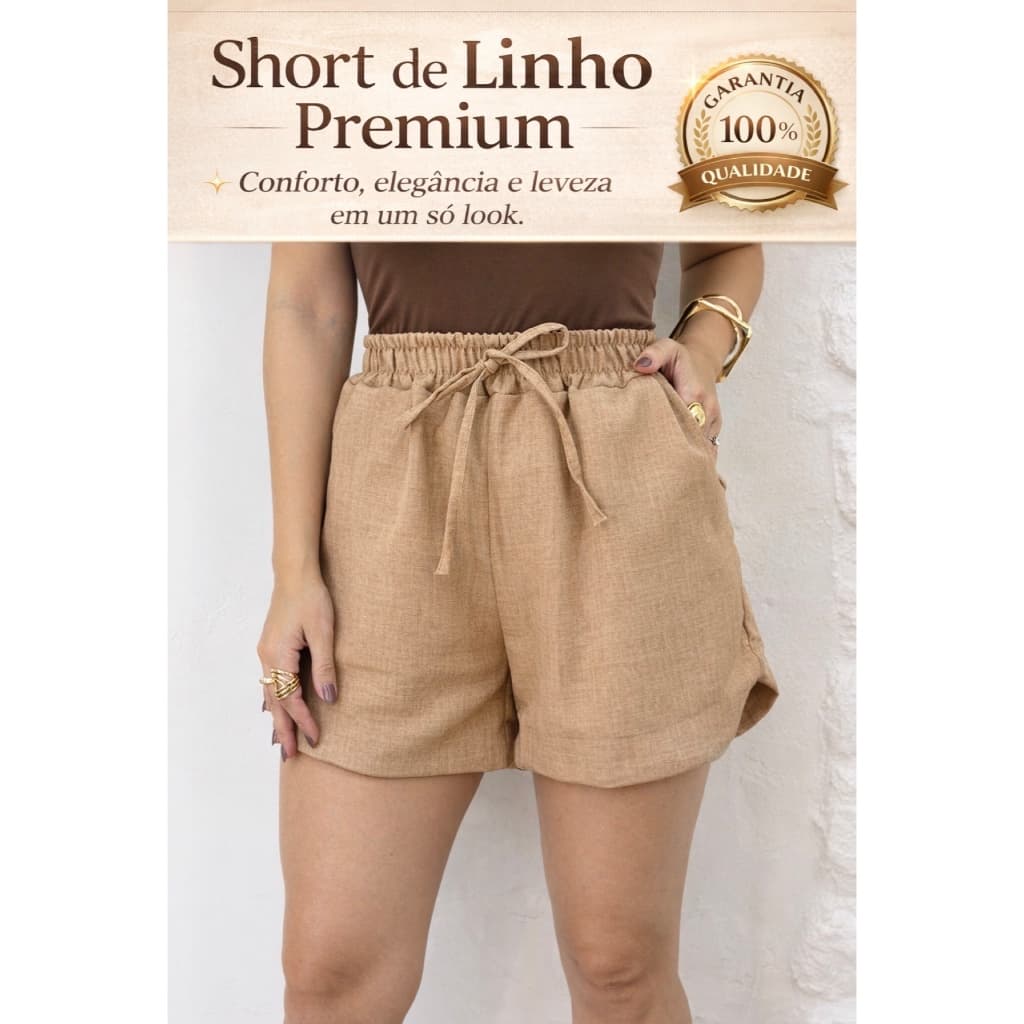 Short de Linho Feminino Cintura Alta – Confortável, Leve e Elegante para o Verão