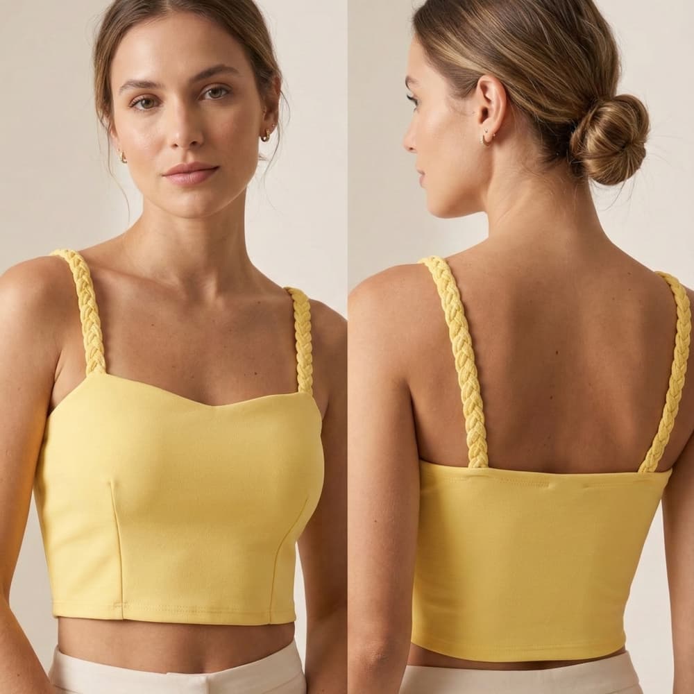 Cropped Feminino Suplex com Bojo Alça Trançada Blusa Feminina Estilosa Blogueira Cores