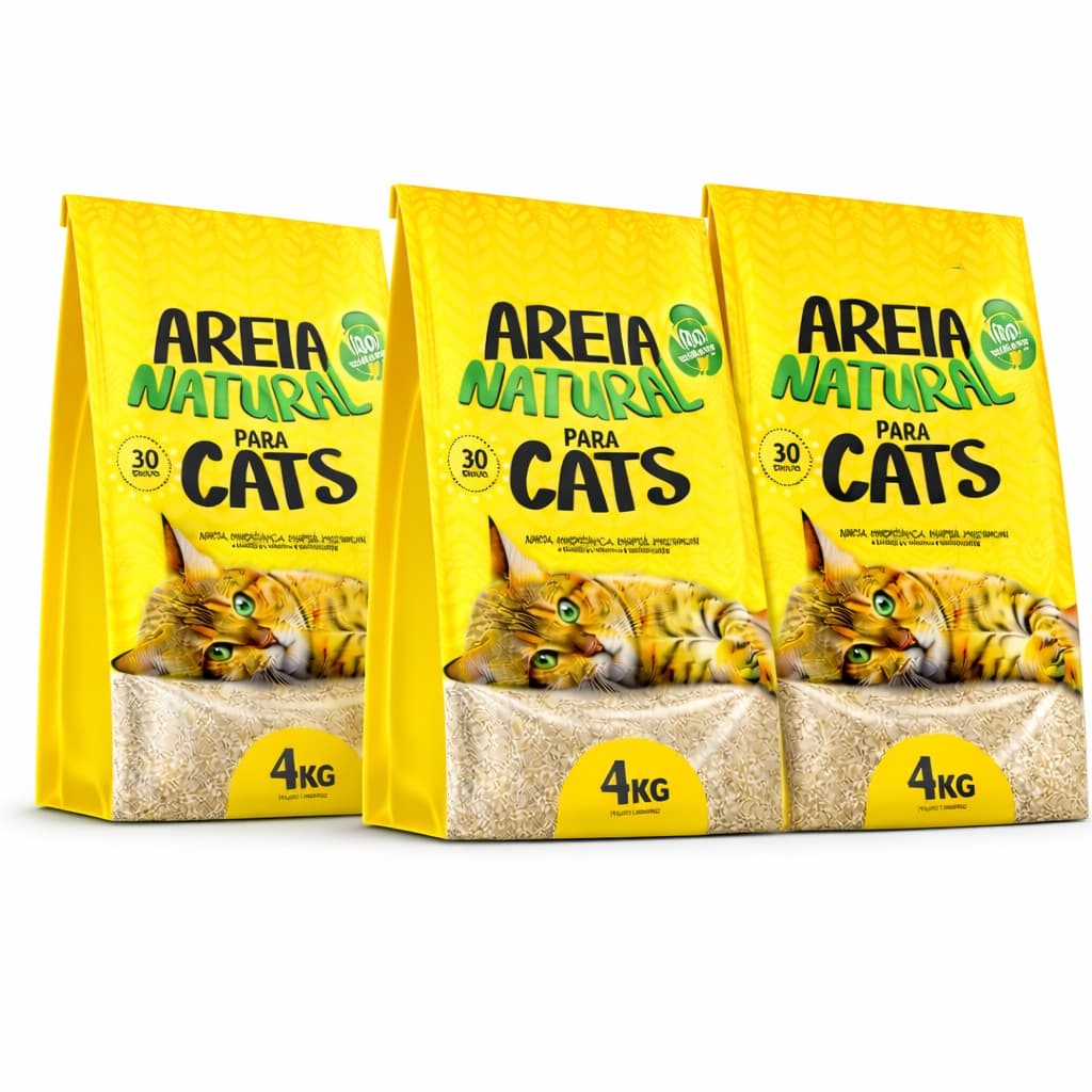 Areia Higiênica Natural Biodegradável Gatos Tiger Cats 4kg forma torroes firmes em 5 minutos kit com 3unids