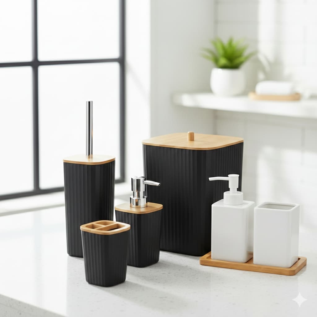 Kit Banheiro Lavabo 3pçs ou 5Pçs Dispenser Sabonete Porta Escovas
