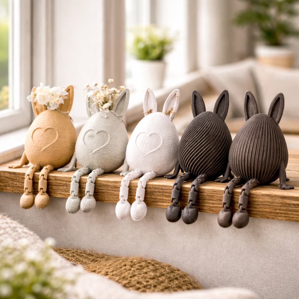 Kit Coelhos Decorativos para Páscoa com Perninhas – Enfeite de Mesa e Decoração (Cores Variadas)