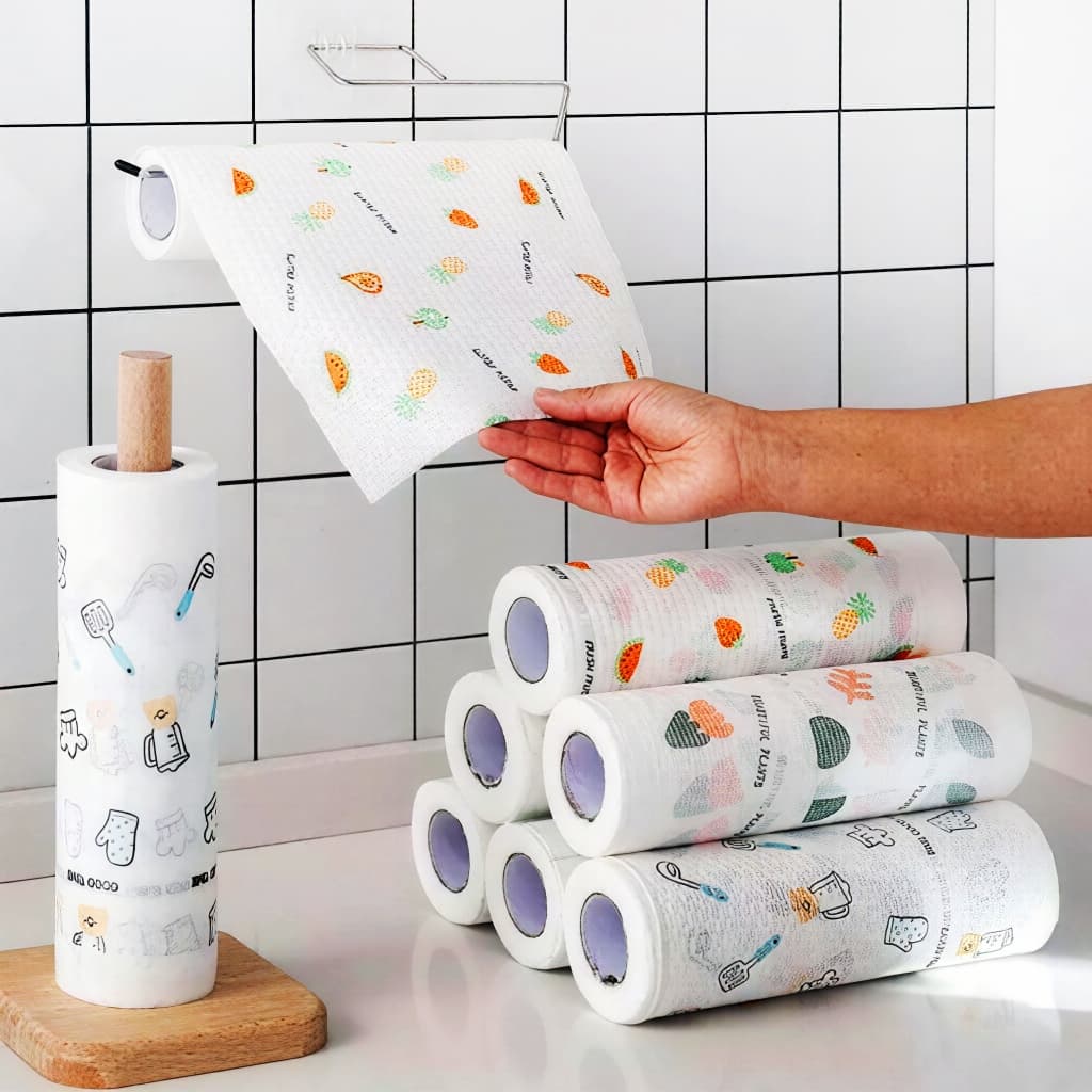 Rolo Pano De Limpeza 100 Peças Reutilizável Absorvente Água Preguiçoso Seco Lavável Toalha De Papel