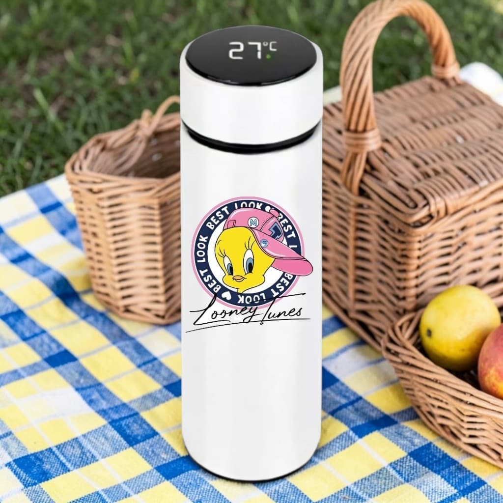 Garrafa Térmica com Display de Temperatura – Aço Inox do piu piu super delicada para beber agua sucos e bebidas geladas