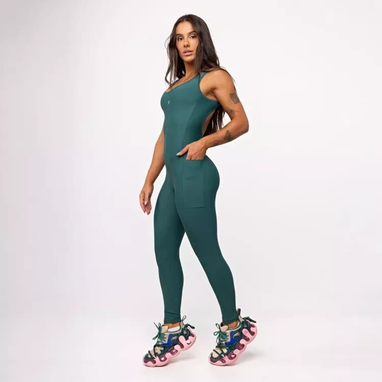 Macacão Fitness Open Back com Bolso – Costas Abertas, Compressão e Conforto em Movimento