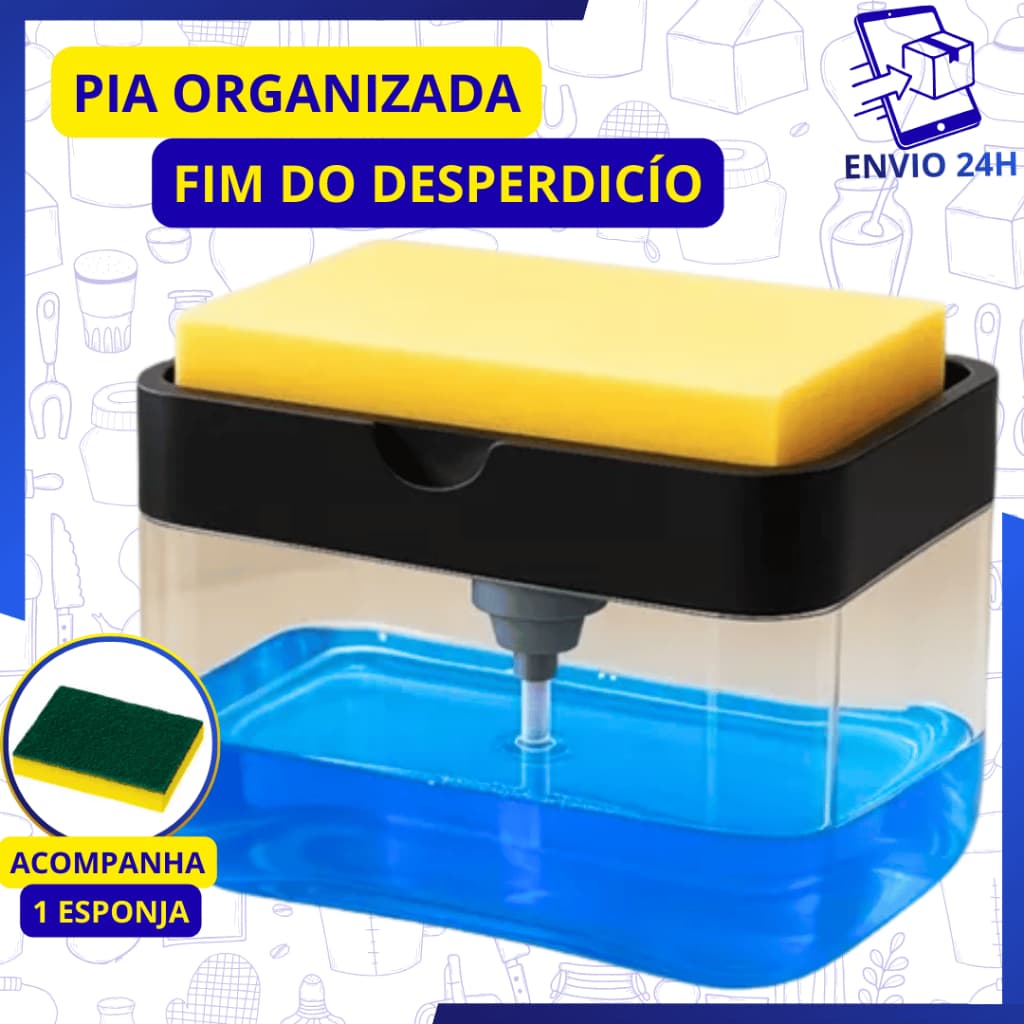 Dispensador Para Detergente Dispenser Sabão 2x1 Detergente Suporte Porta Bucha Esponja Limpeza