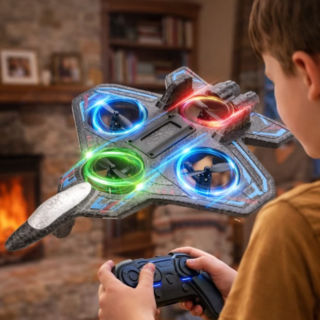 Avião Drone de Combate Aircraft Controle Remoto RC com Luz Bateria Recarregável Resistente