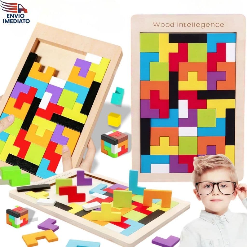 Quebra Cabeça Montessori Infantil Tetris Madeira 3D Brinquedo Educativo