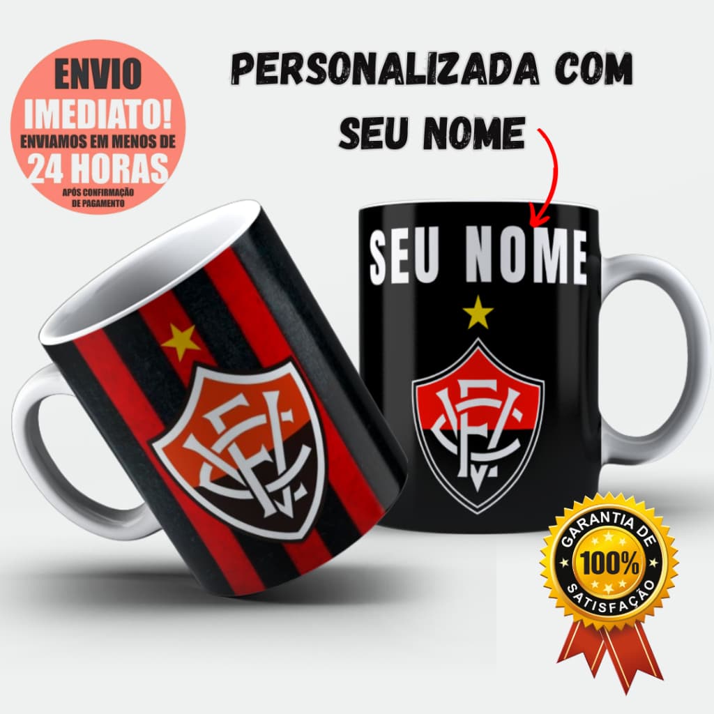 Caneca Xícara Personalizada EC Vitória COM NOME Porcelana ou Polímero Estampas Exclusivas Envio 24h