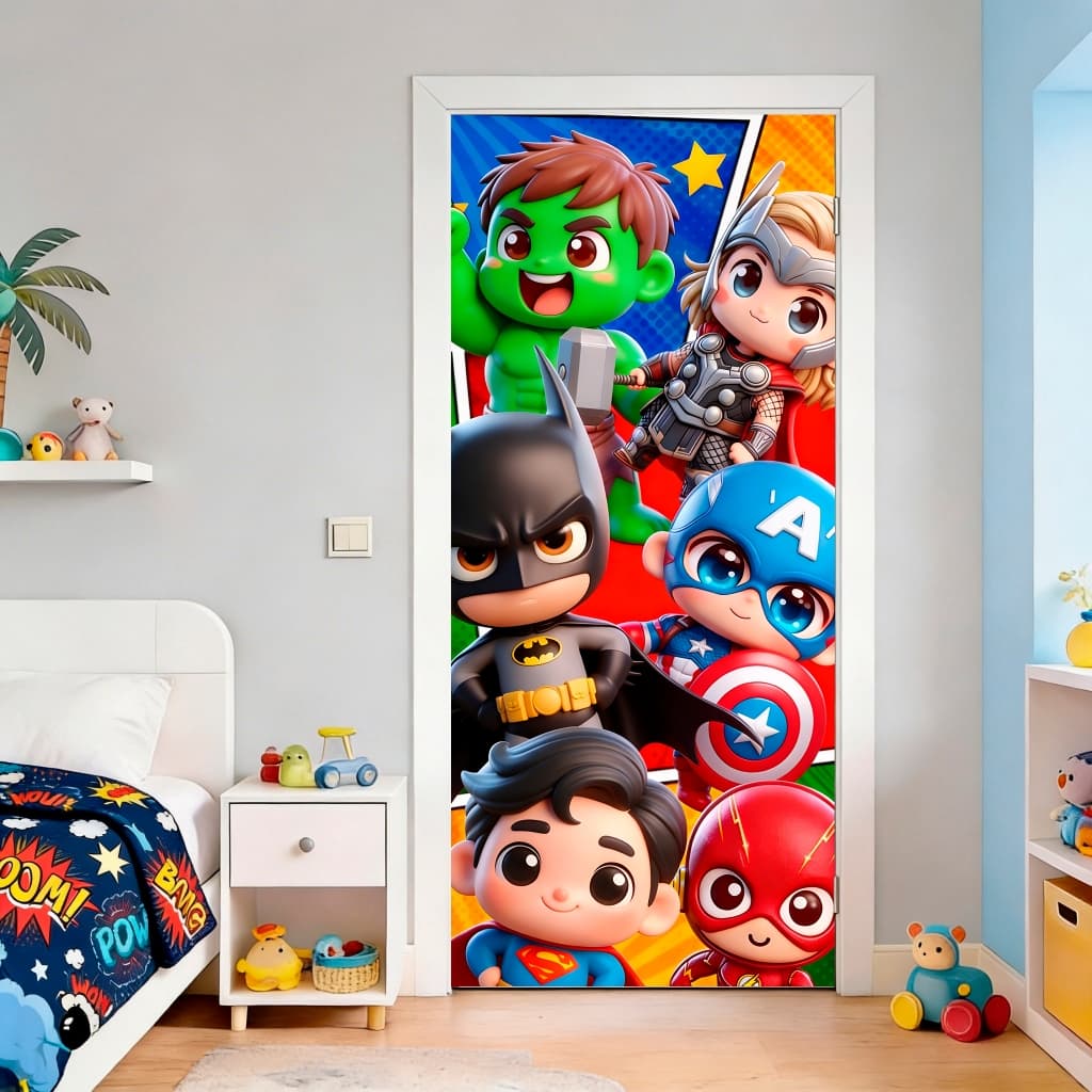 Capa De Porta Decoração Super Heróis