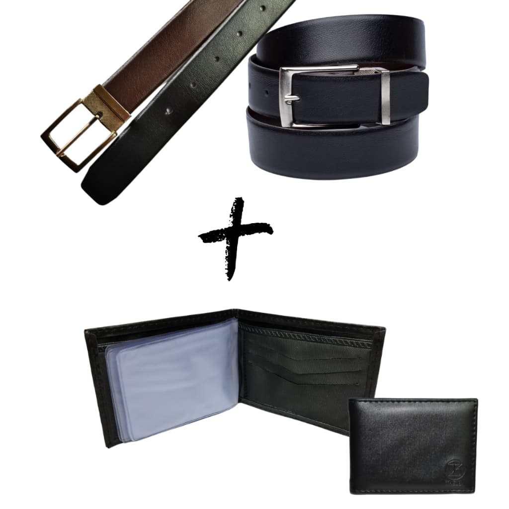 Kit Carteira Masculina + Cinto Dupla Face Preto e Marrom Ajustável Social Elegante Porta Cartões Documentos
