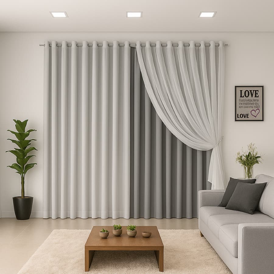 Cortina 5 x 2,90 Altura Para Sala e Quarto Forro Micropercal com Voil Dupla P/ Varão Simples