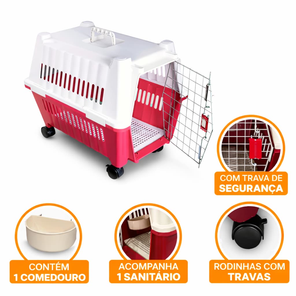 Caixa De Transporte Pet Para Cães Gatos N3 Com Rodinhas Super Resistente Premium