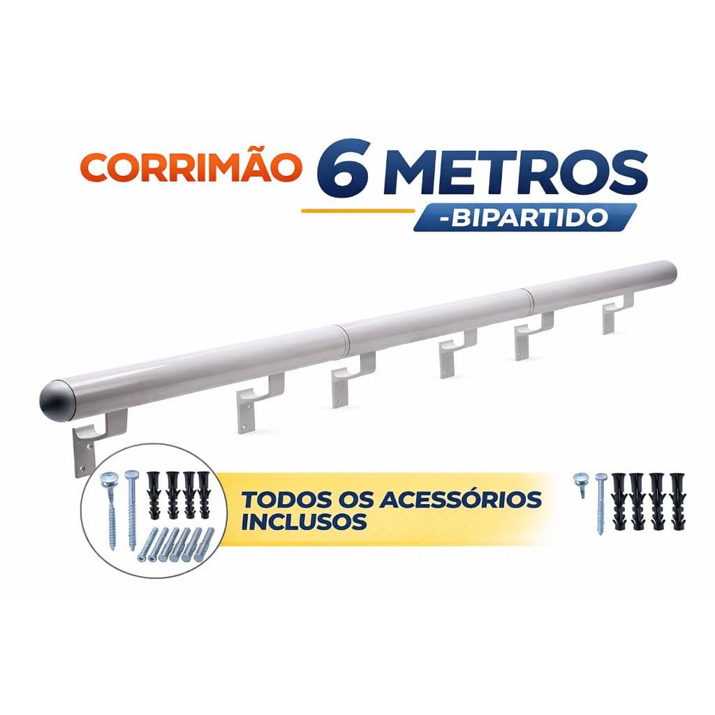Corrimao Aluminio 6 Metros Kit  Completo Incluindo Suportes, Emendas e Tampas